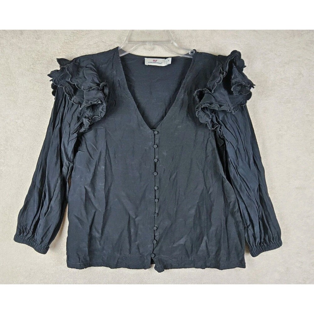 Vineyard Vines Women's V Neck Viscose Ruffle Blouse Top Size XS